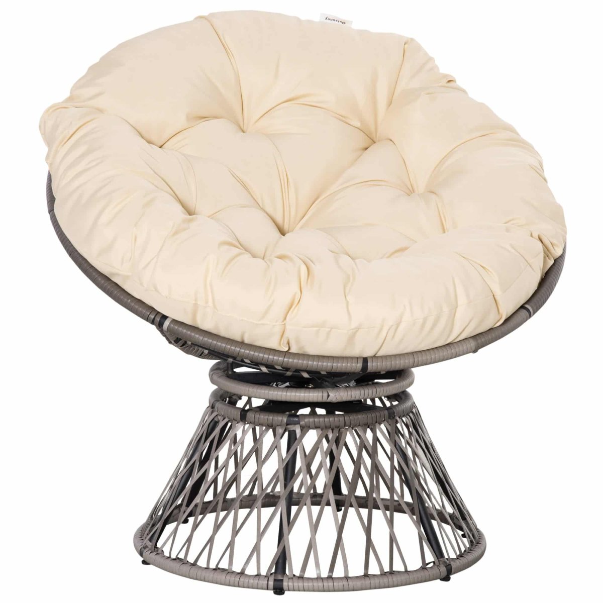 Papasan stol, kurvestol, sædehynde, syntetisk rattan, drejelig, metalstel, 87 x 97 x 86 cm, beige - Billede 2