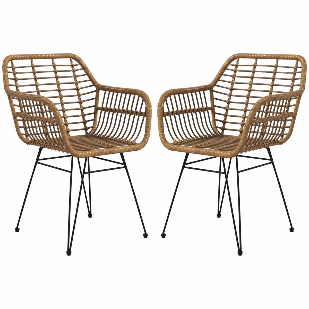 Sæt med 2 køkkenstole i boho-stil, pe-rattan, 56 x 60 x 79 cm, naturlig + sort