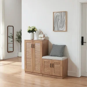 Løten skoskab med bænk 120x36x97 cm egetræslook [en.casa]