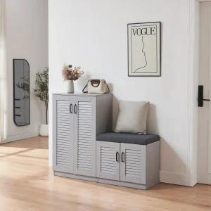 Skoskab Løten med bænk 120x36x97 cm Grå [en.casa]