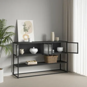 Skænk Säkylä med 4 glasdøre 150x38x90 cm stål [en.casa]